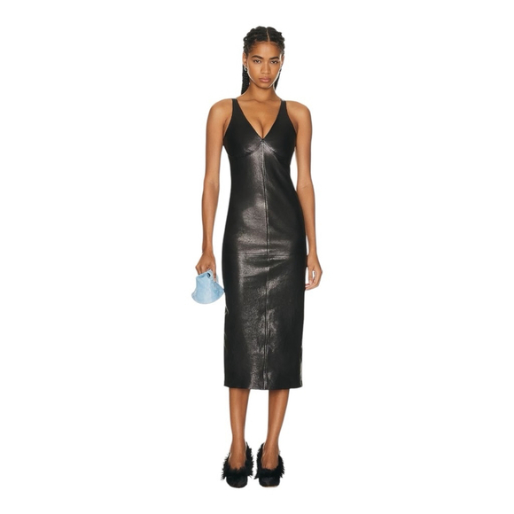 Khaite Ditka Leather Midi Dress Retail $3900 as Worn By Kendall Jenner Size 2 - Picture 5 of 11